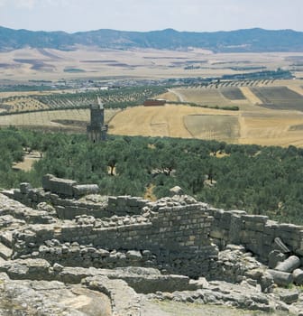  Ruins of ancient roman town Dougga in Tunisia, Nothern Africa 