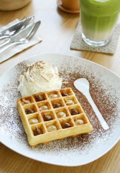 Gourmet chocolate waffle with cream