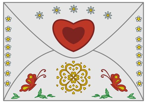 Envelope with the symbols of weddings and holidays Valentine's Day.