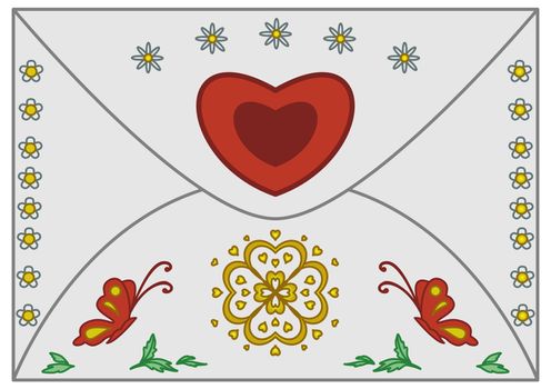 Envelope with the symbols of weddings and holidays Valentine's Day.