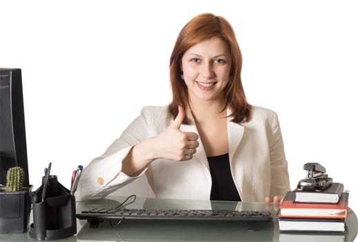 woman manager showing his thumb as a sign that everything is fine