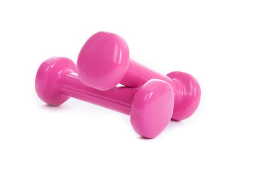pink dumbbells on a white background
