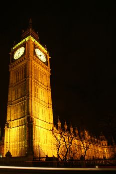 Big Ben at night in London close up