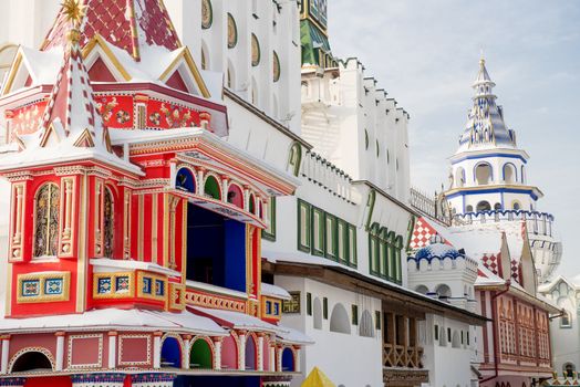 Moscow, Russia - January 2013. The reconstructed complex Izmailovskiy Kremlin is a sample of the Russian wooden architecture.