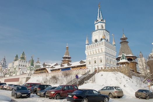 Moscow, Russia - January 2013. The reconstructed complex Izmailovskiy Kremlin is a sample of the Russian architecture.