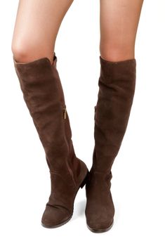 Brown Chamois Leather Women's High Boots isolated on white background