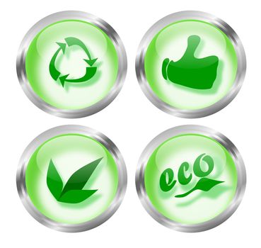 Set of four round eco-friendly icon glass buttons which can also be used as badges