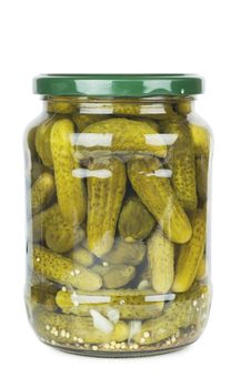 Jar of pickles isolated over white background