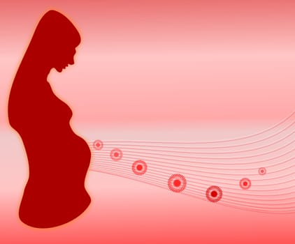 A pink pregnancy background with a silhouette of a pregnant woman