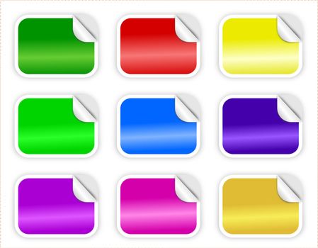 Glossy rectangular stickers with curled edge in nine colors