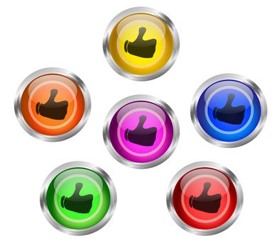 Set of like or share shiny icon buttons with a thumbs up sign