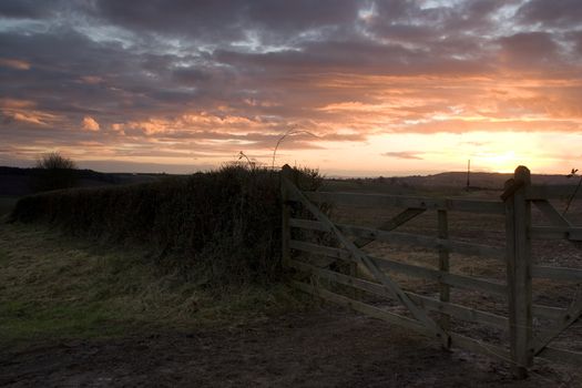 Sunset across the rolling hills of devon