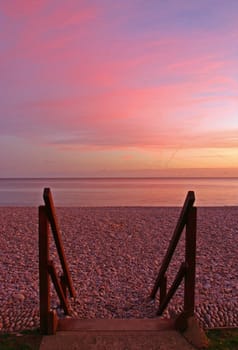 Vibrant sunset on the beach at sunset, Devon