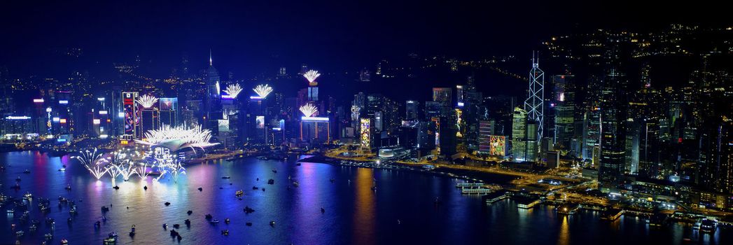 HONG KONG - 1 JANUARY, A splendid firework show and countdown celebration helds in Hong Kong on 1 January, 2013. The eight-minute show, the largest ever in the event's history.