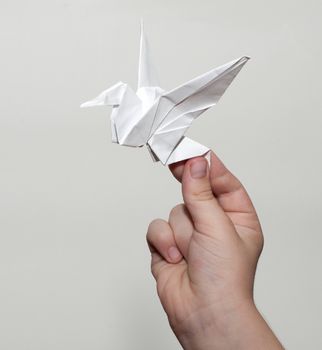 Origami crane in hand