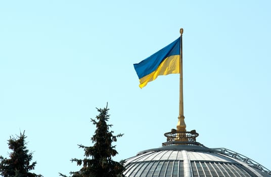 Ukrainian flag on a parliament roof in Kiev