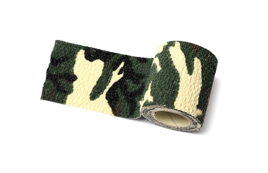 Roll of fabric camouflage tape on a white background