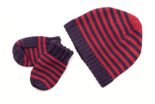 knitted hat with stripes isolated