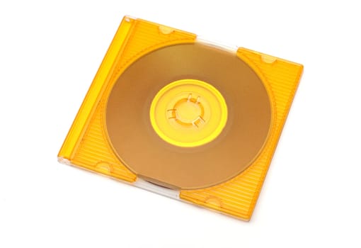 yellow cd in the jewel case isolated on white