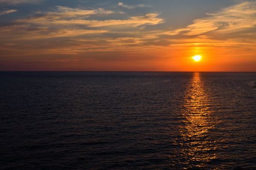 Sunset over ocean in Crimea in summer