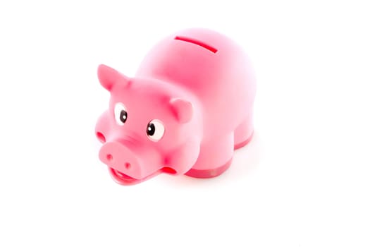Smiling Pink Saving Pig on isolated background