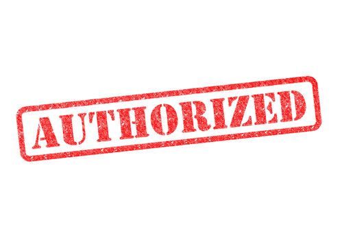 AUTHORIZED red rubber stampover a white background.