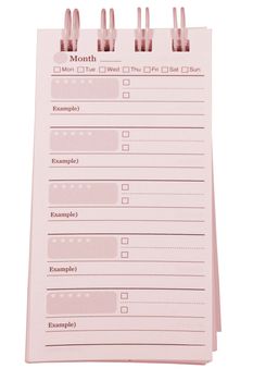 sheet of pink paper from a notebook in isolated