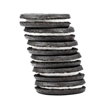 Oreo-style cookies over a white background.