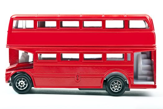 Red London Bus over a white background.