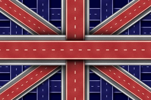 Great Britain Flag made of intersecting roads to form the symbol of British economic growth English culture and European transportation concept.