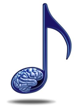 Music education and medical therapy with a musical note containing a human brain as a symbol of teaching and learning the power of the arts.