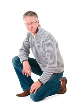 Portrait of serious mature man in glasses. Isolated on white background