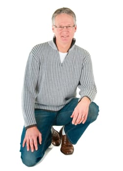 Portrait of smiling mature man in glasses. Isolated on white background