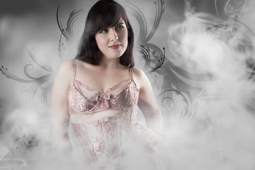 Sexy girl with lingerie over smoke backdrop