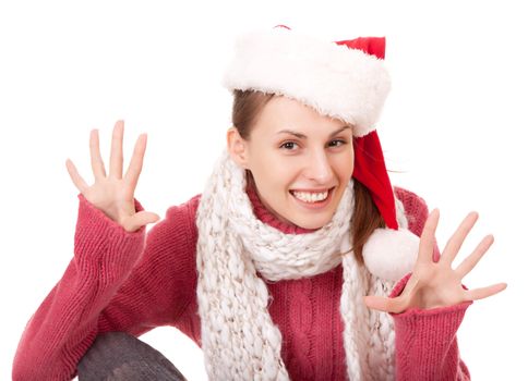 Beautiful sexy santa clause woman in hat, isolated on white background