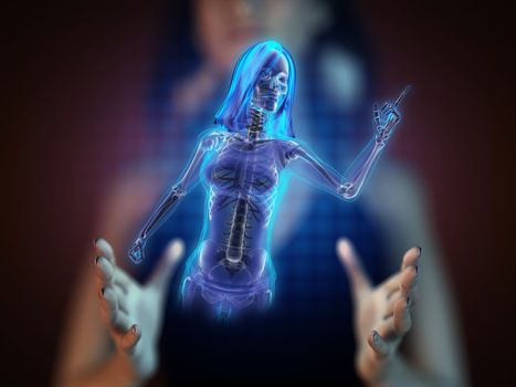 cute woman radiography on hologram