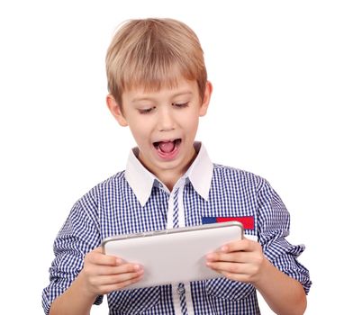 boy with tablet pc studio shot