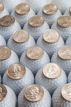 White golf balls and US dollars
