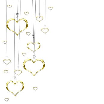 Valenties Day Card with golden hearts on a white background