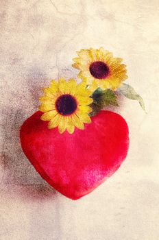 heart pillow and daisies love textured artistic 