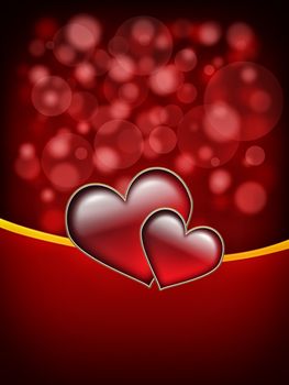 Valentines Day Card with  two big hearts - all in red and gold
