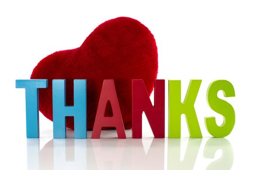 thanks letters with red heart from fabric