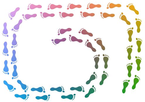 Illustration of colourful footprints over a white background