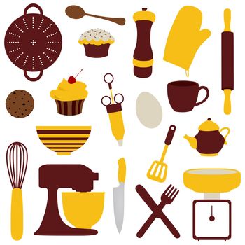 Illustration of many kitchen related items