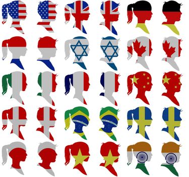 Isolated male and female flag heads