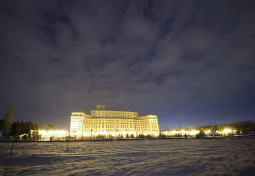 The Palace of the Parliament in Bucharest, Romania in winter