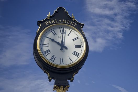 vintage clock in front of Ceausescu's Palace, Bucharest, Romania