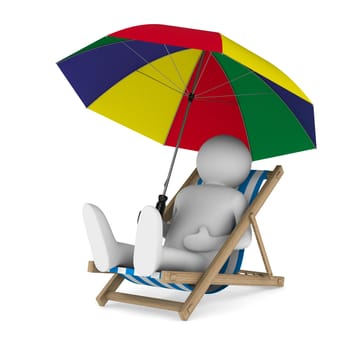 Deckchair and parasol on white background. Isolated 3D image