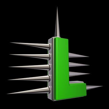 letter l with metal prickles on black background - 3d illustration