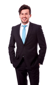 successful young business man smiling isolated on white background